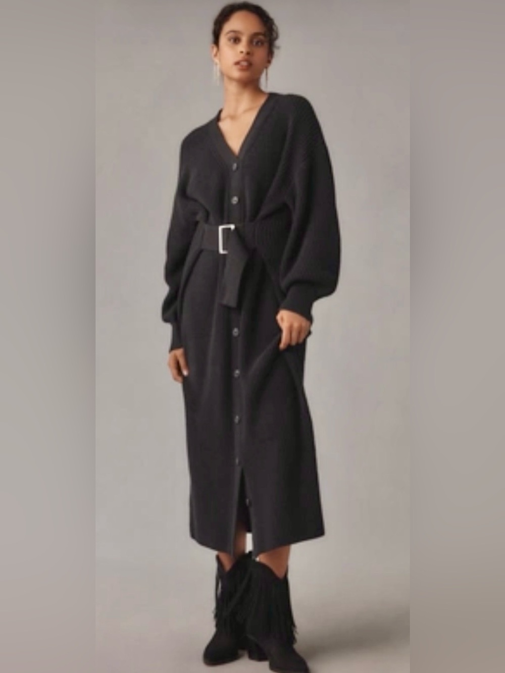 Anthropologie/Black Rib-Knit/Sweater/Button-Front Cardigan Dress/Coat/NWT!